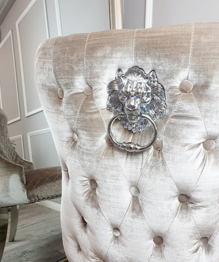 Chelsea Dining Chair with Lion Knocker & Buttoned Back in Pair