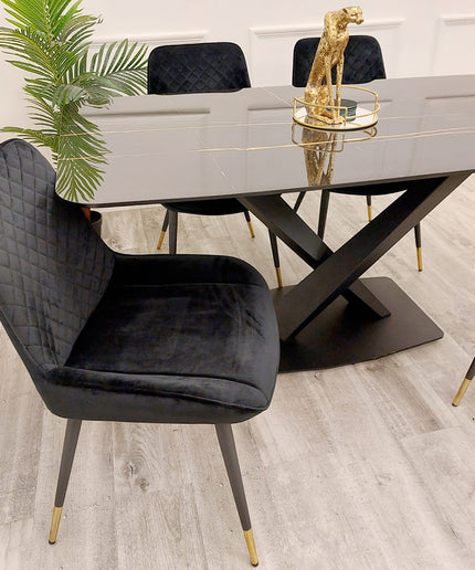 Apollo Black with Sintered Stone Dining Table with Luna Velvet Chairs