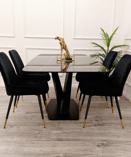 Apollo Black with Sintered Stone Dining Table with Luna Velvet Chairs