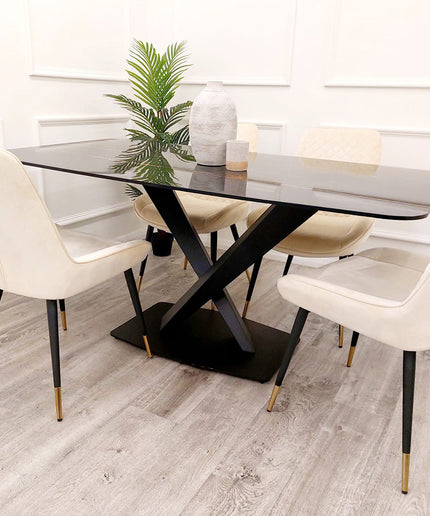 Apollo Black with Sintered Stone Dining Table with Luna Velvet Chairs