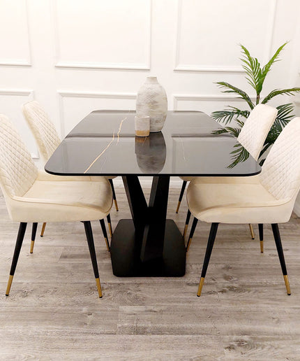 Apollo Black with Sintered Stone Dining Table with Luna Velvet Chairs