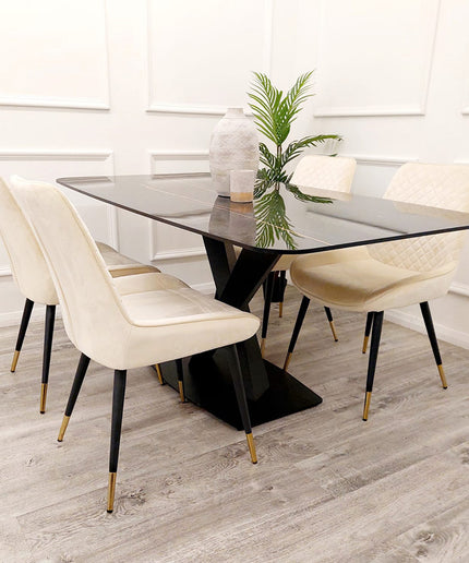 Apollo Black with Sintered Stone Dining Table with Luna Velvet Chairs