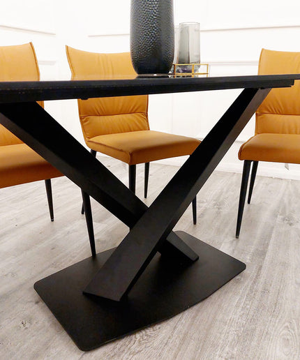 Apollo Black with Sintered Stone Dining Table with Flora Leather Dinning Chair