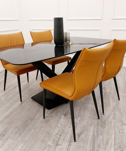 Apollo Black with Sintered Stone Dining Table with Flora Leather Dinning Chair