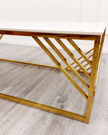 Azure Gold Coffee Table with Polar White Sintered Top