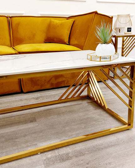 Azure Gold Coffee Table with Polar White Sintered Top