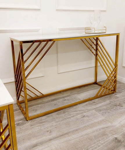 Azure Gold Console Table with Polar White Sintered Top