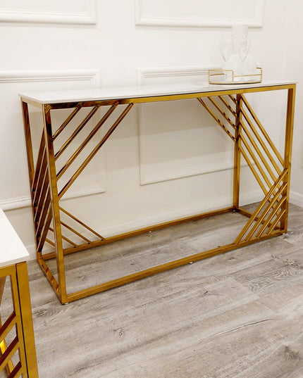 Azure Gold Console Table with Polar White Sintered Top