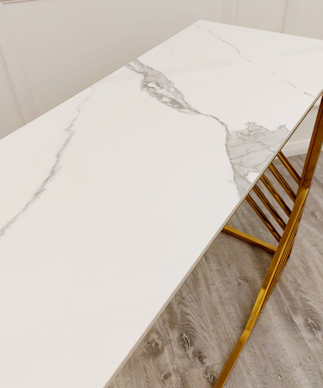 Azure Gold Console Table with Polar White Sintered Top