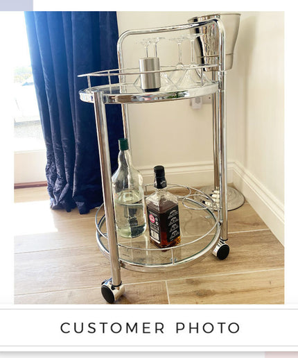 Bailey Chrome Metal/Rose Gold Metal and Clear Glass Drinks Trolley