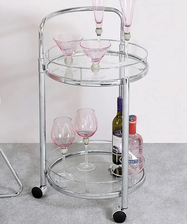 Bailey Chrome Metal/Rose Gold Metal and Clear Glass Drinks Trolley