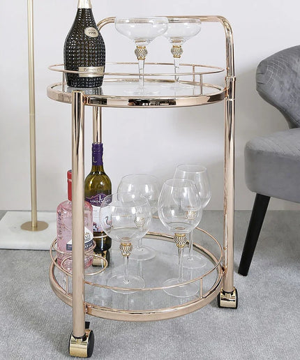 Bailey Chrome Metal/Rose Gold Metal and Clear Glass Drinks Trolley