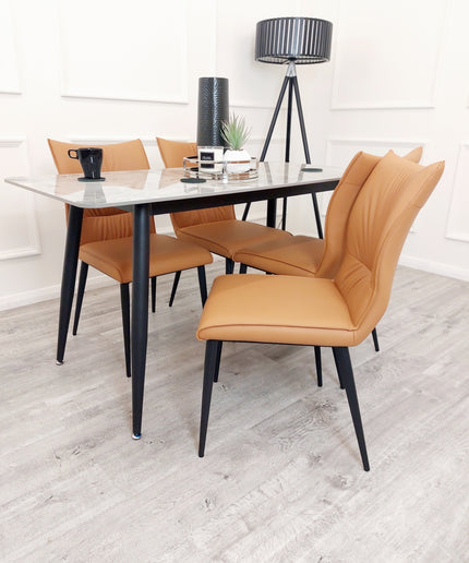Flora Leather Dining Chair in Pair
