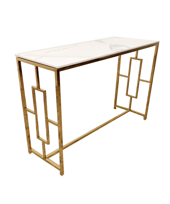 Geo Gold Console Table with Polar White Sintered Top