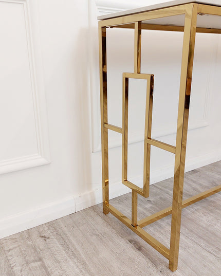 Geo Gold Console Table with Polar White Sintered Top