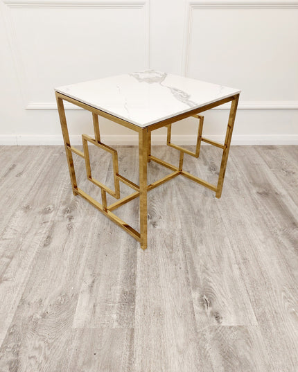 Geo Gold Lamp Table with Polar White Sintered Top