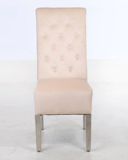 Pair(2pc) of Riccardo Dining Chairs Lion Knocker chrome legs in Black, Grey and Cream color