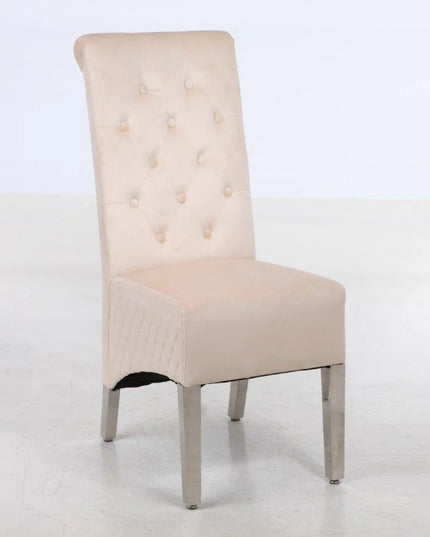Pair(2pc) of Riccardo Dining Chairs Lion Knocker chrome legs in Black, Grey and Cream color