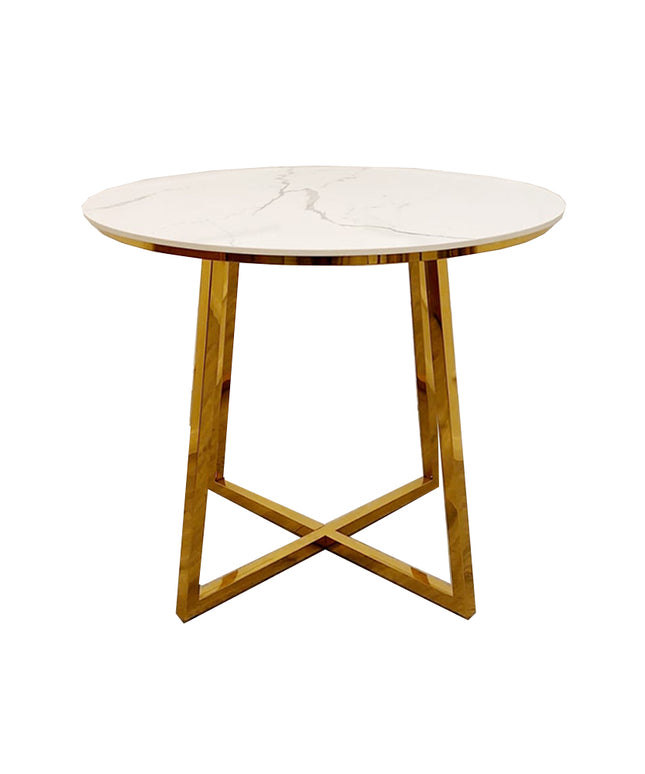 Juno Gold  Round Dining Table with Polar White Sintered Stone Top