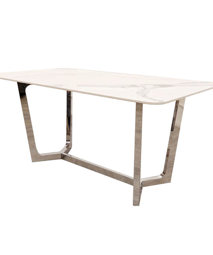 Lucien 1.6 Chrome Dining Table with Polar White Sintered Stone Top