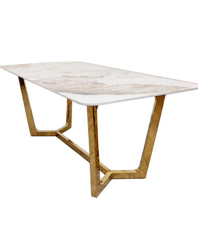 Lucien 1.8 Gold Dining Table with Pandora Gold Sintered Stone Top with Astra Dinning Chairs