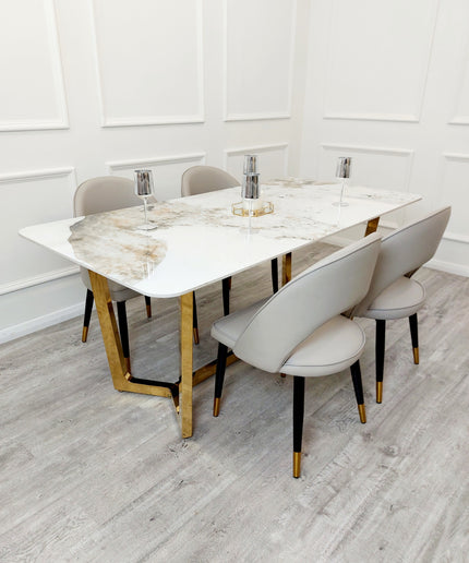 Lucien 1.8 Gold Dining Table with Pandora Gold Sintered Stone Top with Astra Dinning Chairs