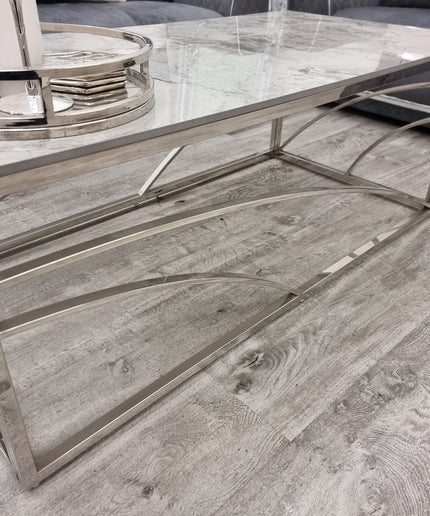 Stella Chrome Coffee Table with Stomach Ash Grey Sintered Top