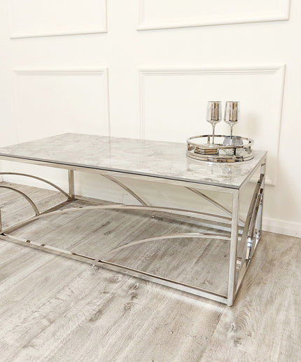 Stella Chrome Coffee Table with Stomach Ash Grey Sintered Top