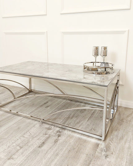 Stella Chrome Coffee Table with Stomach Ash Grey Sintered Top