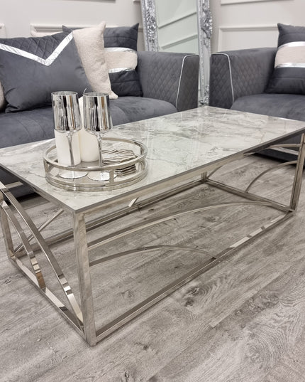Stella Chrome Coffee Table with Stomach Ash Grey Sintered Top