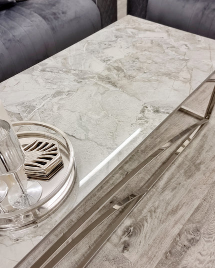 Stella Chrome Coffee Table with Stomach Ash Grey Sintered Top