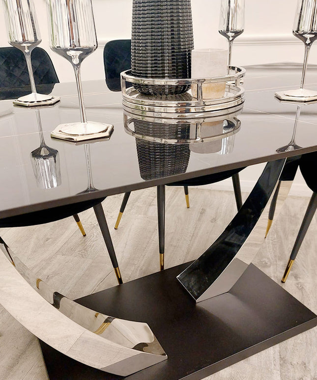 Venus 1.6 Chrome Dining Table with Black Sintered Stone Top