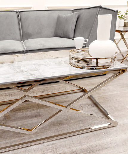 Vesta Chrome Coffee Table with Stomach Ash Sintered Stone Top