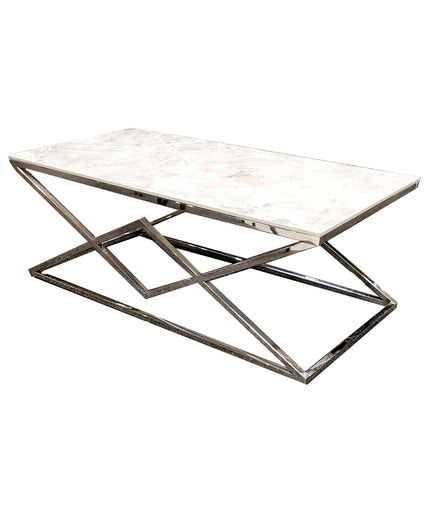 Vesta Chrome Coffee Table with Stomach Ash Sintered Stone Top