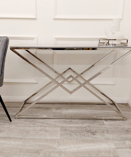 Vesta Chrome Lamp Table with Stomach Ash Sintered Stone Top