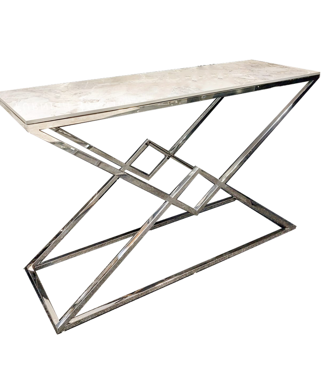 Vesta Chrome Lamp Table with Stomach Ash Sintered Stone Top