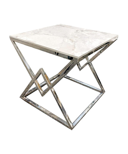 Vesta Chrome Lamp Table with Stomach Ash Sintered Stone Top