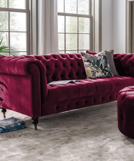 Darby 3 + 1 Seater Sofa Set with Footstool in Berry, Mustard, and Grey
