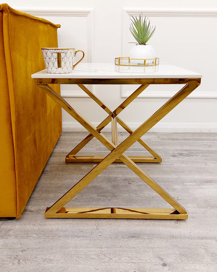 Zion Gold Lamp Table with Polar White Sintered Top