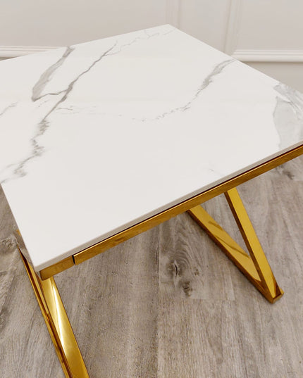 Zion Gold Lamp Table with Polar White Sintered Top