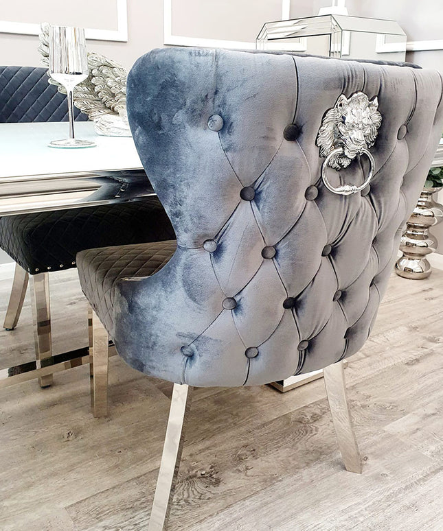 Chelsea Dining Chair with Lion Knocker & Buttoned Back in Pair