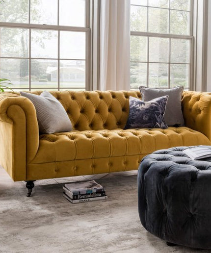 Darby 3 + 1 Seater Sofa Set with Footstool in Berry, Mustard, and Grey