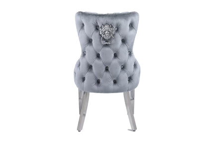 Pair Victoria Lion head Knocker Buttoned Back Velvet Dining Chairs Black-Gold, Cream-Gold, Grey-Gold & Grey-Silver