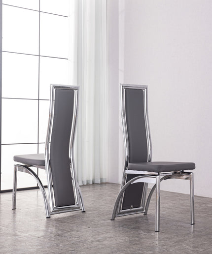 Pair(2pc) of Venus High Back Faux Leather Dining Chairs Solid Chrome Frame Available in Black, Brown, Cream, Grey, Red & White