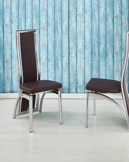 Pair(2pc) of Venus High Back Faux Leather Dining Chairs Solid Chrome Frame Available in Black, Brown, Cream, Grey, Red & White