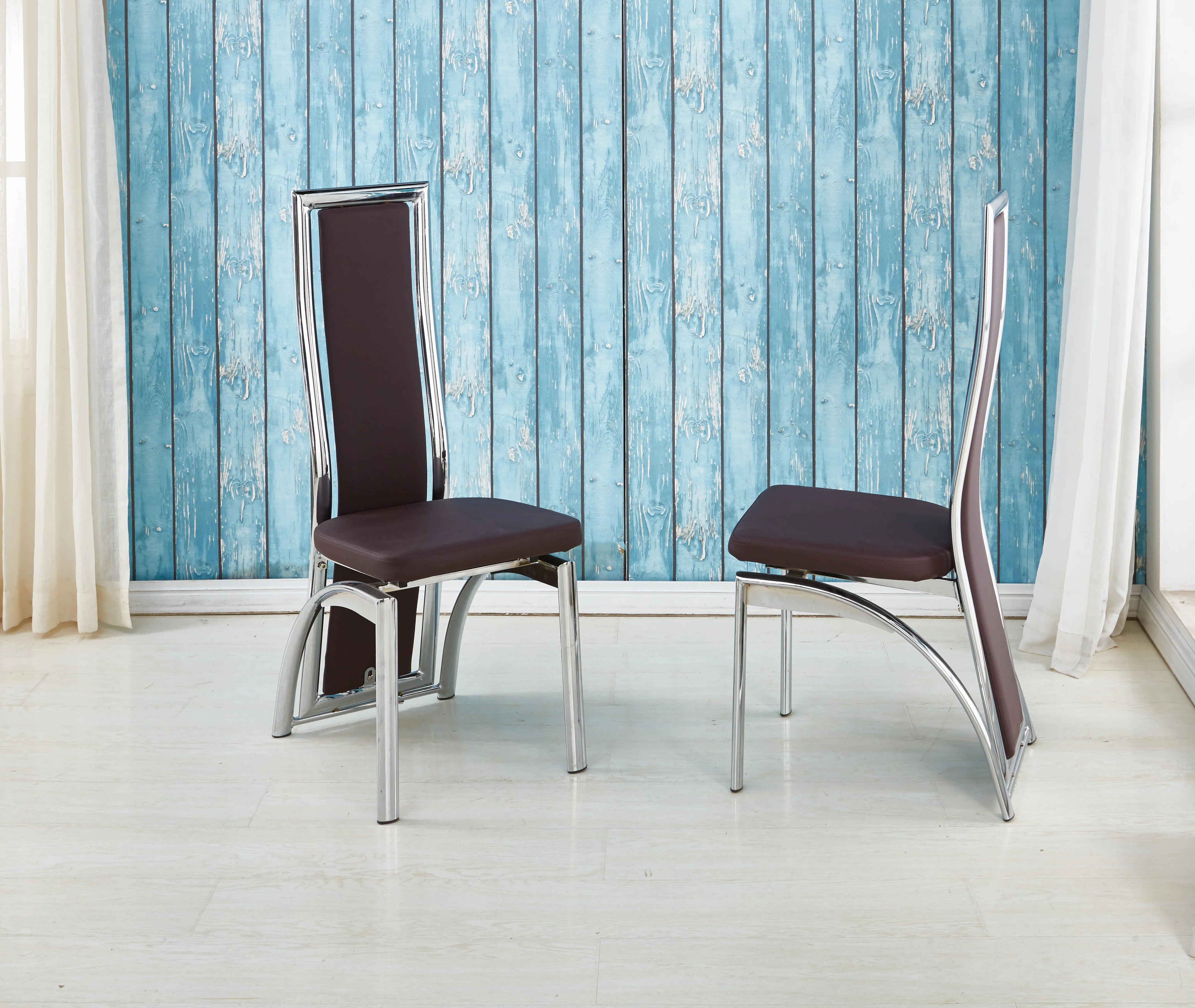 Pair 2pc of Venus High Back Faux Leather Dining Chairs Solid Chrome F Billboard Furniture