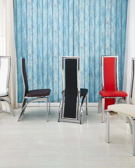 Pair(2pc) of Venus High Back Faux Leather Dining Chairs Solid Chrome Frame Available in Black, Brown, Cream, Grey, Red & White