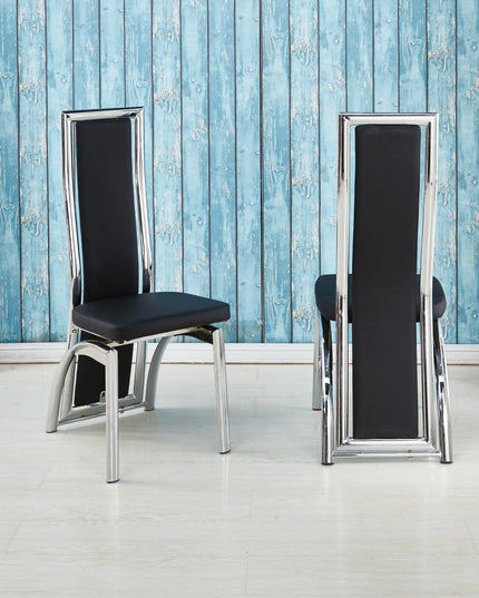 Pair(2pc) of Venus High Back Faux Leather Dining Chairs Solid Chrome Frame Available in Black, Brown, Cream, Grey, Red & White