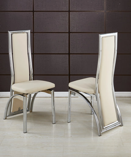 Pair(2pc) of Venus High Back Faux Leather Dining Chairs Solid Chrome Frame Available in Black, Brown, Cream, Grey, Red & White