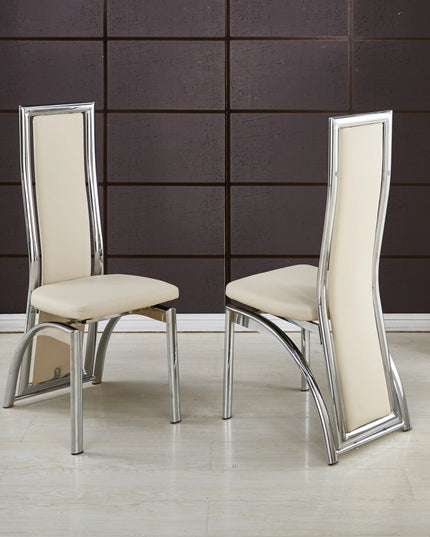 Pair(2pc) of Venus High Back Faux Leather Dining Chairs Solid Chrome Frame Available in Black, Brown, Cream, Grey, Red & White